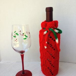 Hand Crafted Bottle Vase Cover Red Holiday Bar Cart Essential Botanical
